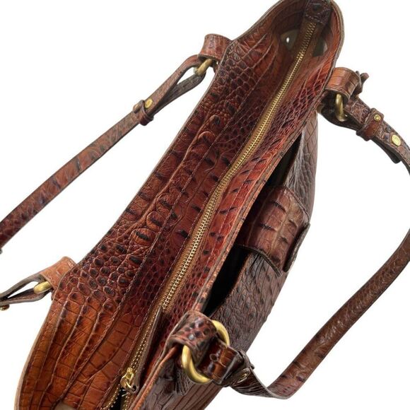 Brahmin Collette Pecan Melbourne Crocodile-Embossed Leather Shoulder Bag - Picture 16 of 16